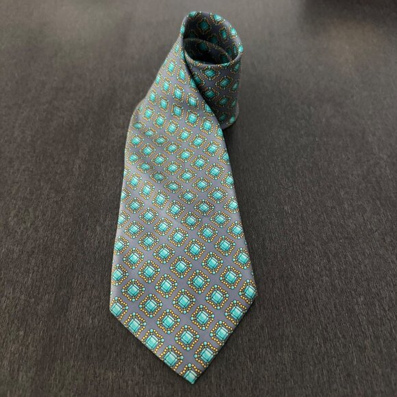 Gucci 100% Silk Necktie Luxury Multicolor Geometric Diamond Pattern Made In Ital - Picture 1 of 8